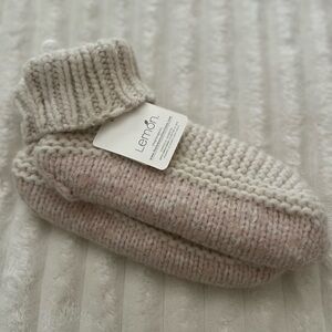 Lemon Cream and Pink Knit Slippers